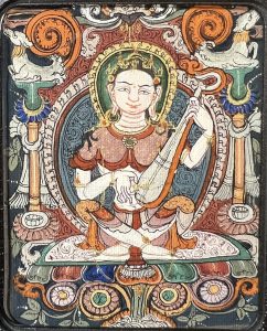 编号118-5423111：彩绘小唐卡-妙音天女（长方形·5*4CM左右）