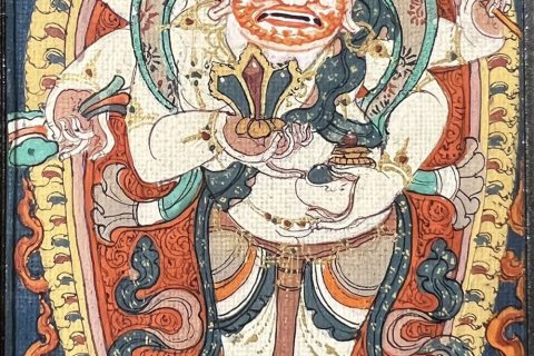 编号118-5565991：彩绘小唐卡-白六臂玛哈嘎拉（长方形·5*4CM左右）