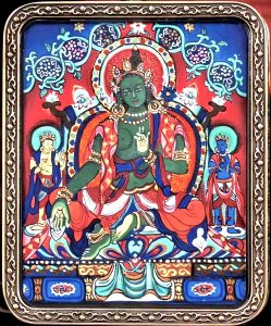 编号118-5739013：彩绘小唐卡-绿度母（长方形·5*4CM左右）