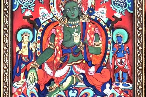 编号118-5739013：彩绘小唐卡-绿度母（长方形·5*4CM左右）