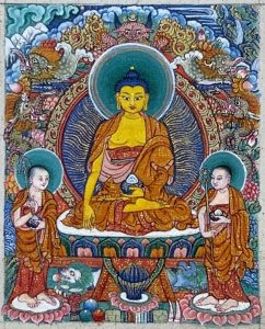 编号118-5846793:彩绘小唐卡-释迦牟尼佛·释迦三尊(长方形·5*4CM左右)