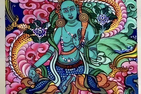 编号118-5929659：彩绘小唐卡-绿度母（长方形·5*4CM左右）