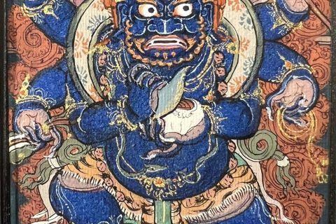 编号118-6051168：彩绘小唐卡-六臂玛哈嘎拉（长方形·5*4CM左右）