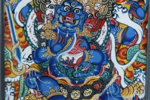 编号118-6183120：彩绘小唐卡-四面四臂玛哈嘎拉（长方形·5*4CM左右）