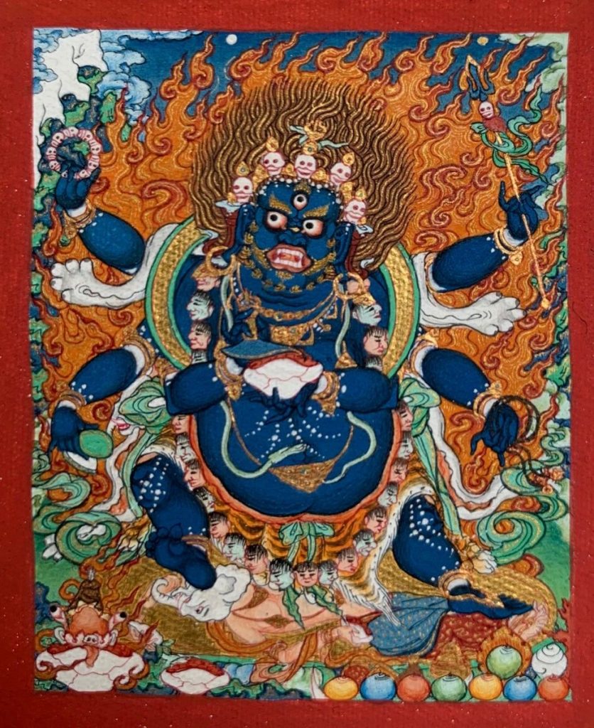 编号118-6239575：彩绘小唐卡-六臂玛哈嘎拉（长方形·5*4CM左右）