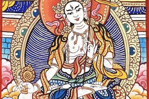 编号118-6347660：彩绘小唐卡-大白伞盖佛母（长方形·5*4CM左右）