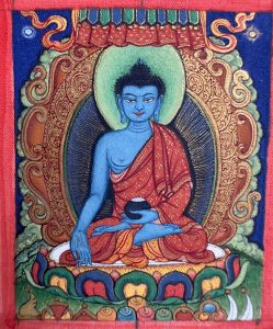 编号118-6620422：彩绘小唐卡-药师佛（长方形·5*4CM左右）