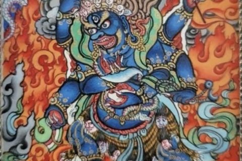 编号118-6637510：彩绘小唐卡-六臂玛哈嘎拉（长方形·5*4CM左右）