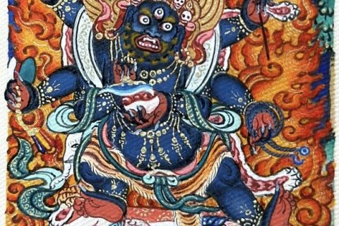 编号118-6677927：彩绘小唐卡-六臂玛哈嘎拉（长方形·5*4CM左右）