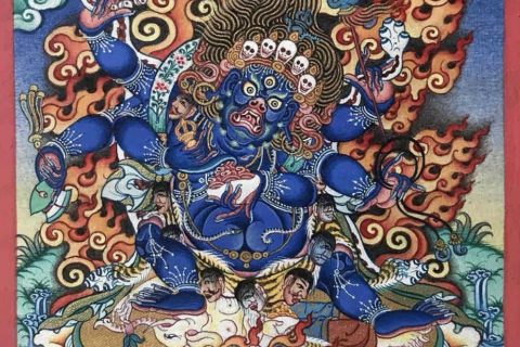 编号118-6690604：彩绘小唐卡-六臂玛哈嘎拉（长方形·5*4CM左右）