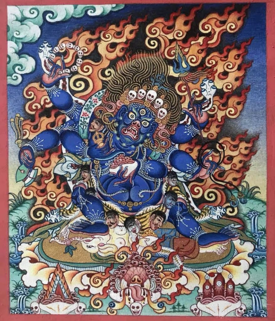 编号118-6690604：彩绘小唐卡-六臂玛哈嘎拉（长方形·5*4CM左右）