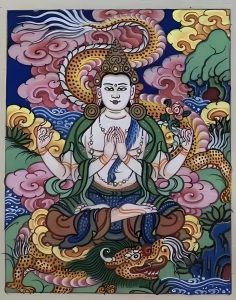 编号118-6896787:彩绘小唐卡-四臂观音(长方形·5*4CM左右)