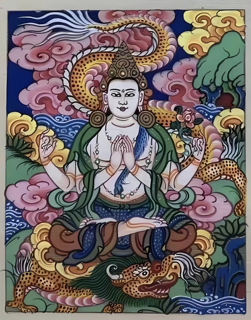 编号118-6896787：彩绘小唐卡-四臂观音（长方形·5*4CM左右）
