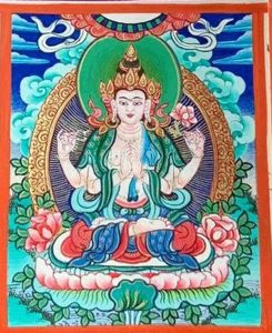 编号118-7124544:彩绘小唐卡-四臂观音(长方形·5*4CM左右)