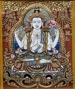 编号118-7208224:彩绘小唐卡-四臂观音(长方形·5*4CM左右)