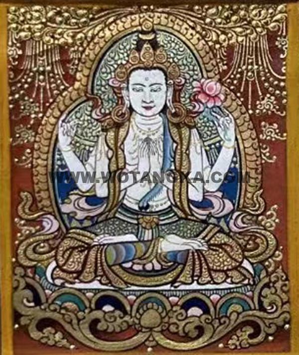 编号118-7208224：彩绘小唐卡-四臂观音（长方形·5*4CM左右）