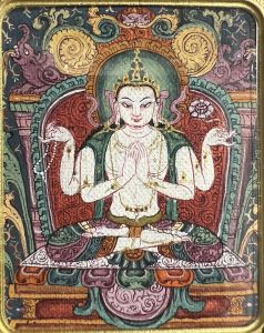 编号118-7210551:彩绘小唐卡-四臂观音(长方形·5*4CM左右)