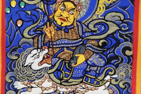 编号118-7442720：蓝金小唐卡-财宝天王（长方形·5*4CM左右）