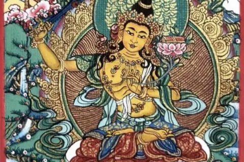 编号118-7481759：彩绘小唐卡-文殊菩萨（长方形·5*4CM左右）