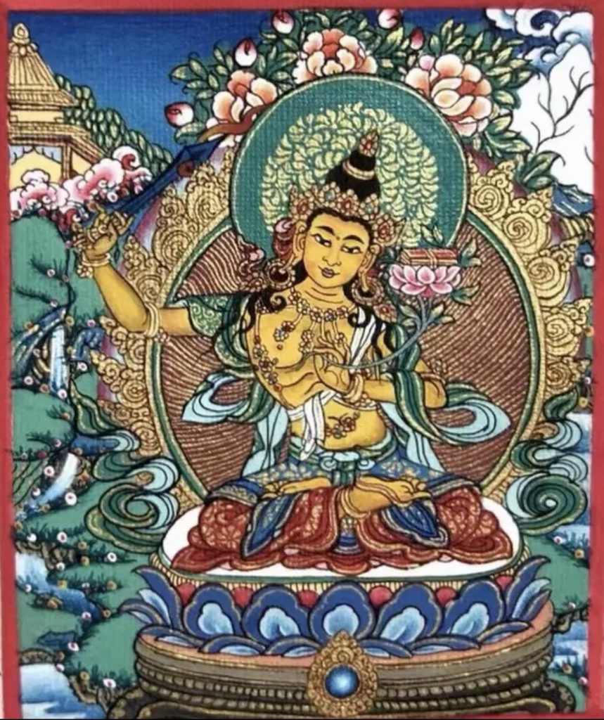 编号118-7481759：彩绘小唐卡-文殊菩萨（长方形·5*4CM左右）