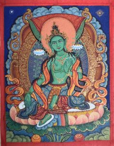 编号118-7630083：彩绘小唐卡-绿度母（长方形·5*4CM左右）