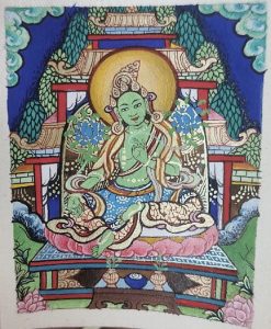 编号118-7725025:彩绘小唐卡-绿度母(长方形·5*4CM左右)