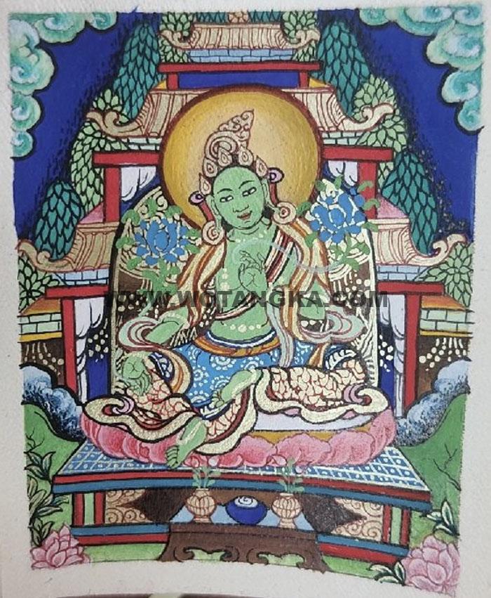 编号118-7725025：彩绘小唐卡-绿度母（长方形·5*4CM左右）