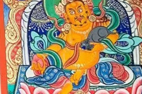 编号118-7771249：彩绘小唐卡-黄财神（长方形·5*4CM左右）