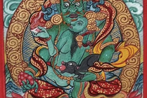 编号118-7922964：彩绘小唐卡-绿财神（长方形·5*4CM左右）