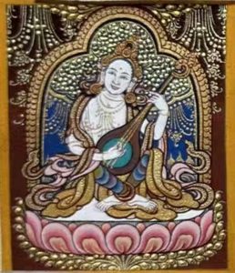 编号118-7986371:彩绘小唐卡-妙音天女(长方形·5*4CM左右)