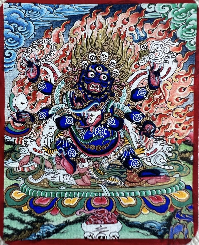 编号118-8521091：彩绘小唐卡-六臂玛哈嘎拉（长方形·5*4CM左右）
