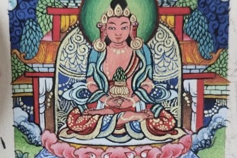 编号118-8556098：彩绘小唐卡-长寿佛（长方形·5*4CM左右）