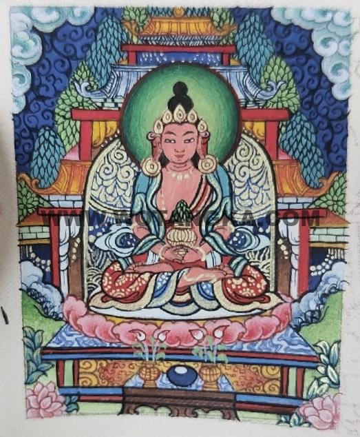 编号118-8556098：彩绘小唐卡-长寿佛（长方形·5*4CM左右）