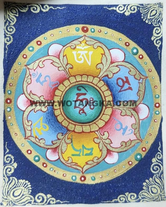 编号118-8781170：彩绘小唐卡-六字真言咒轮（长方形·5*4CM左右）