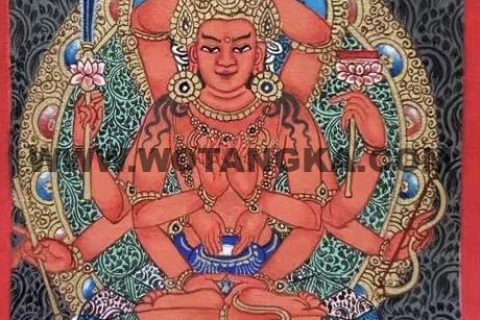 编号118-8969838：彩绘小唐卡-一面十二臂文殊菩萨（长方形·5*4CM左右）