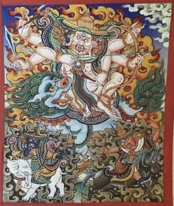 编号118-9140117:彩绘小唐卡-白哈尔王(长方形·5*4CM左右)