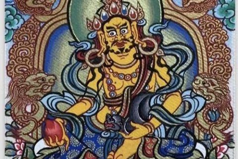 编号118-9423452：彩绘小唐卡-黄财神（长方形·5*4CM左右）