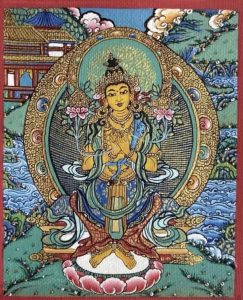 编号118-9563366:彩绘小唐卡-弥勒菩萨(长方形·5*4CM左右)