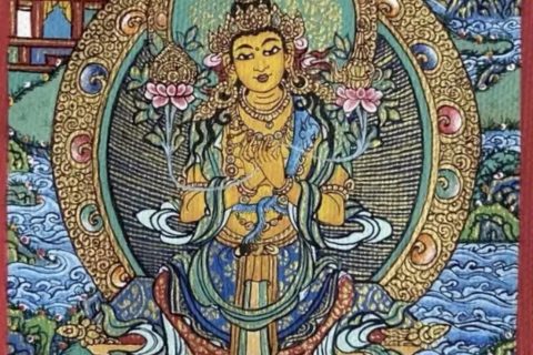 编号118-9563366：彩绘小唐卡-弥勒菩萨（长方形·5*4CM左右）