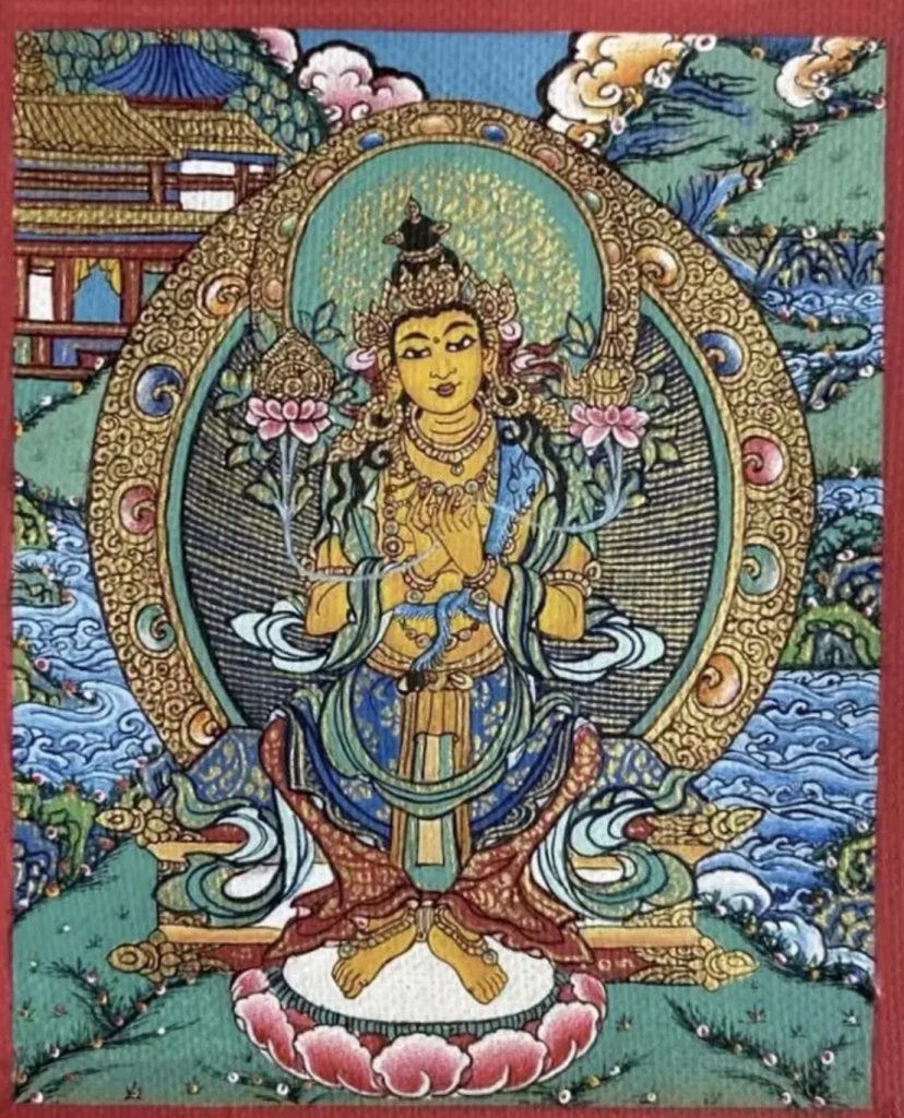 编号118-9563366：彩绘小唐卡-弥勒菩萨（长方形·5*4CM左右）