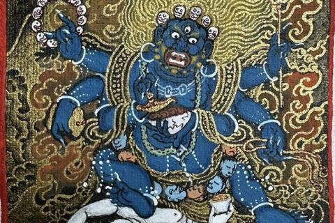 编号118-9614835：彩绘小唐卡-六臂玛哈嘎拉（长方形·5*4CM左右）