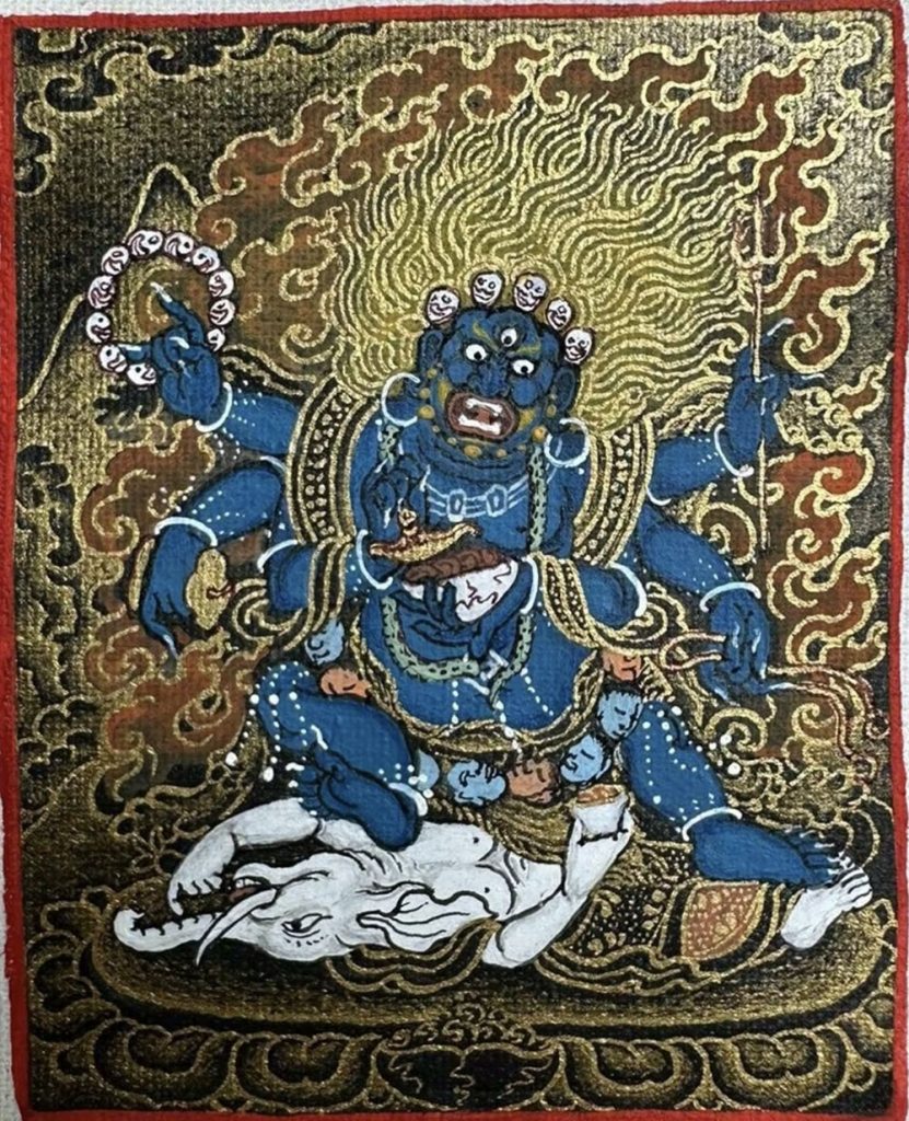 编号118-9614835：彩绘小唐卡-六臂玛哈嘎拉（长方形·5*4CM左右）