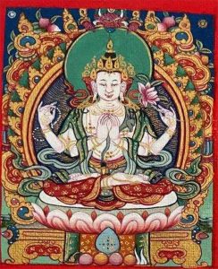 编号118-9772143:彩绘小唐卡-四臂观音(长方形·5*4CM左右)