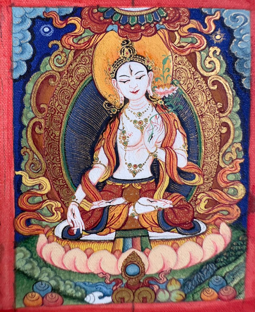 编号118-9842423：彩绘小唐卡-白度母（长方形·5*4CM左右）