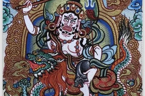 编号118-9884765：彩绘小唐卡-白财神（长方形·5*4CM左右）