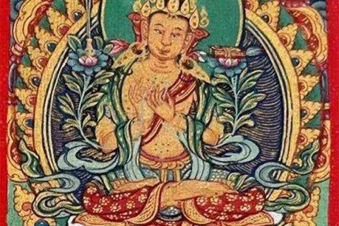 编号118-9951836：彩绘小唐卡-文殊菩萨（长方形·5*4CM左右）