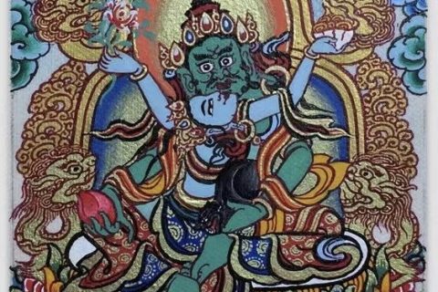 编号118-9970288：彩绘小唐卡-绿财神（长方形·5*4CM左右）