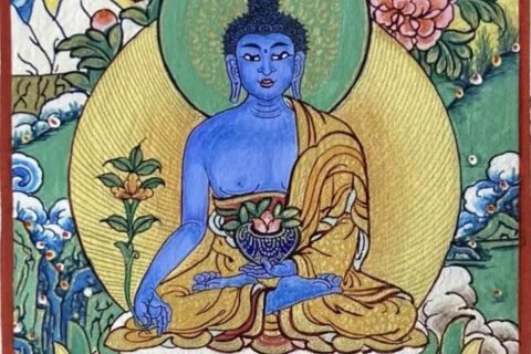 编号118-9999401：彩绘小唐卡-药师佛（长方形·5*4CM左右）