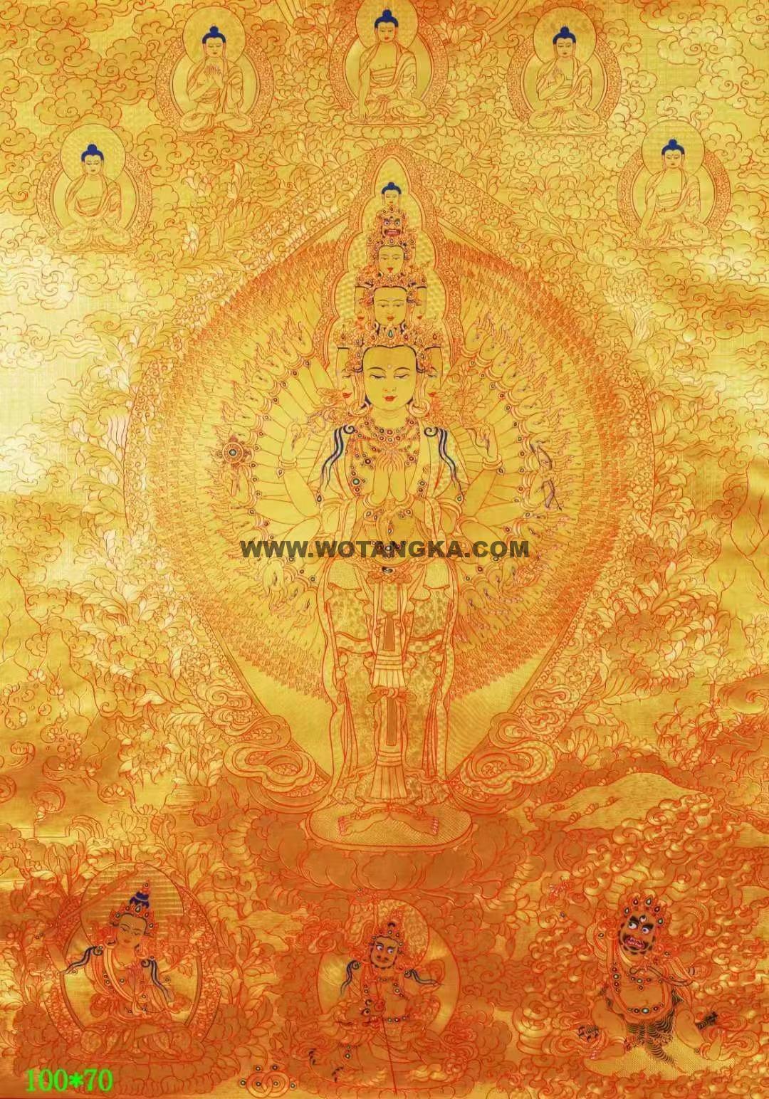 编号138-129773：黄金唐卡-千手观音·三怙主（100*70CM左右）