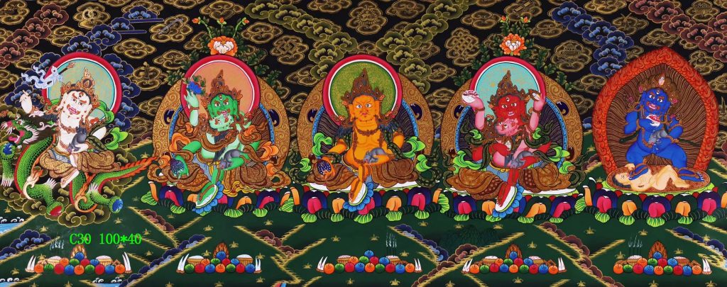 编号138-145181：彩绘唐卡-黄财神·五方财神（40*100CM左右）